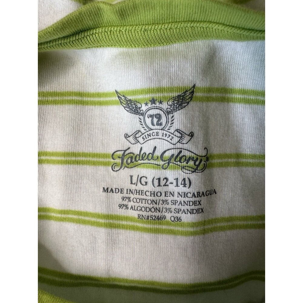 Faded Glory Womens Shirt Size Large Green White Striped Short Sleeves - Picture 4 of 6